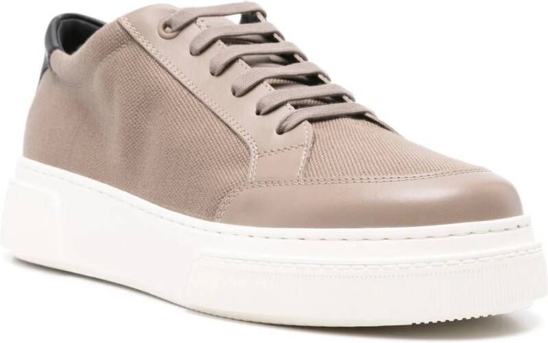 Giorgio Armani Elegante Zwarte Sneakers van Katoen Vlas Beige Heren