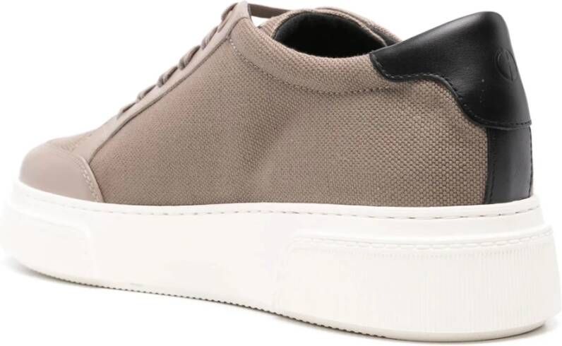 Giorgio Armani Elegante Zwarte Sneakers van Katoen Vlas Beige Heren