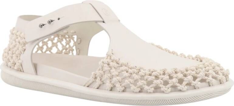 Giorgio Armani Witte Leren Sandalen Gegraveerd Logo White Heren