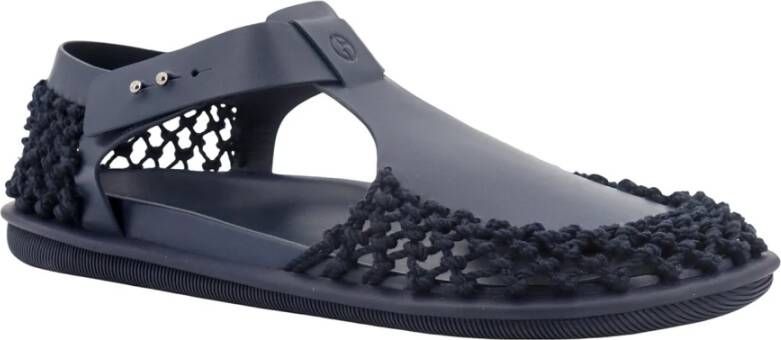 Giorgio Armani Zwarte Leren Sandalen Gegraveerd Logo Black Heren