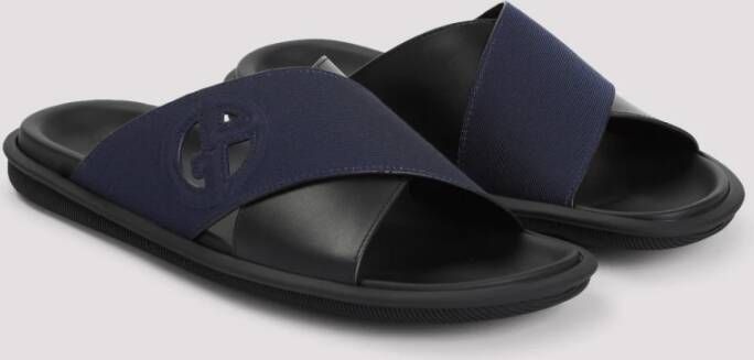 Giorgio Armani Zwarte Leren Sandalen voor Mannen Blue Heren