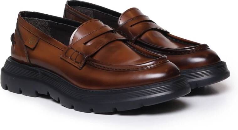 Giuliano Galiano Bruin Leren Loafers Klassieke Stijl Brown Heren