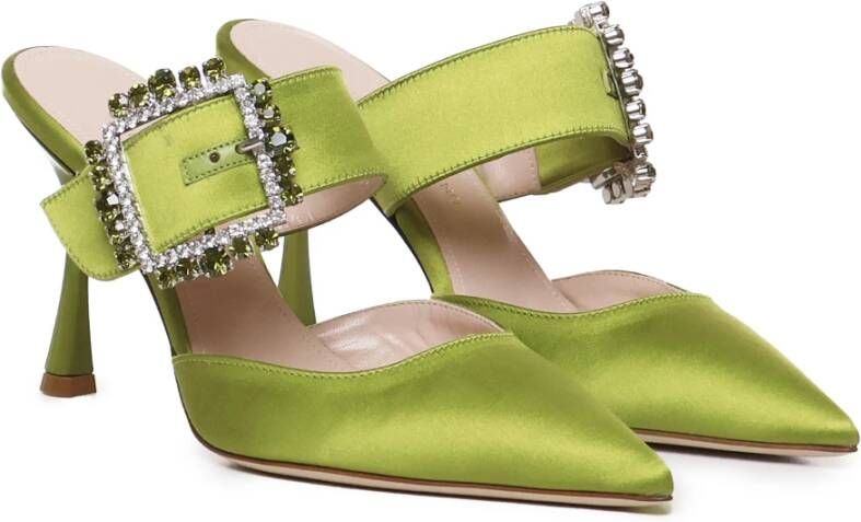 Giuliano Galiano Groene Satijnen Puntige Sandalen met Decoratieve Gesp Green Dames