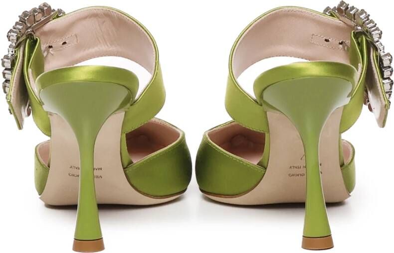 Giuliano Galiano Groene Satijnen Puntige Sandalen met Decoratieve Gesp Green Dames