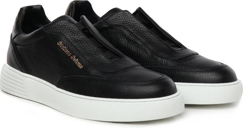 Giuliano Galiano Zwarte leren sneakers met logo Black Heren