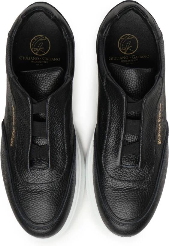 Giuliano Galiano Zwarte leren sneakers met logo Black Heren