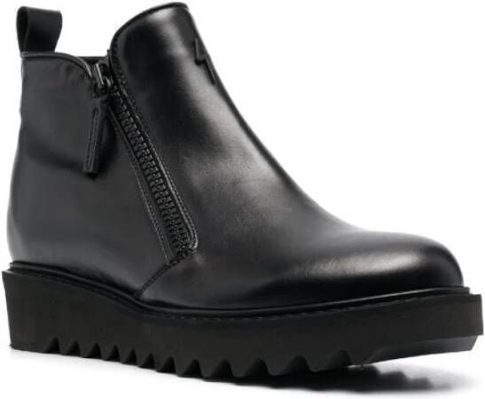 giuseppe zanotti Elegante Zwarte Enkellaarzen met Bont Black Heren