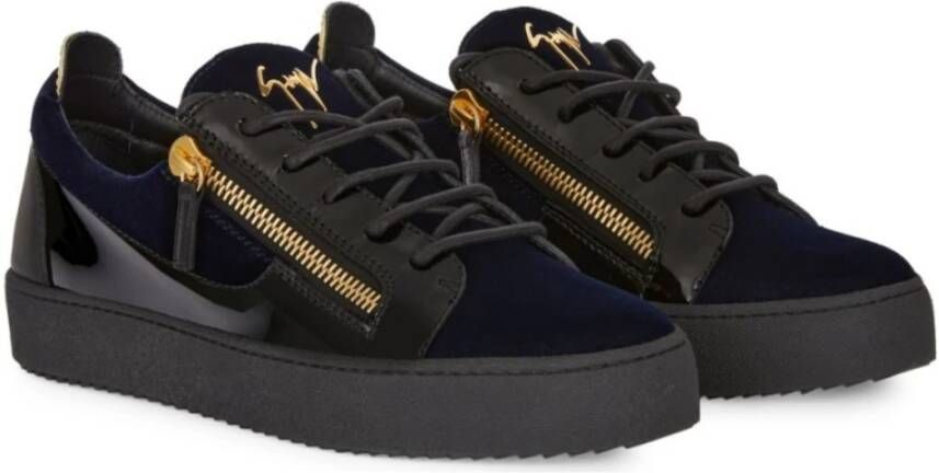 giuseppe zanotti Fluwelen Sneakers met Gouden Handtekening Detail Black Heren