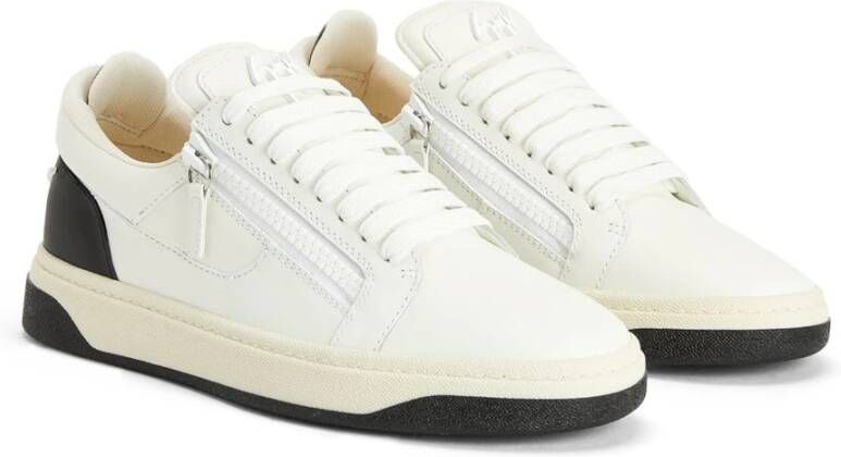 giuseppe zanotti Leren Lage Sneakers met Ritssluiting White Heren