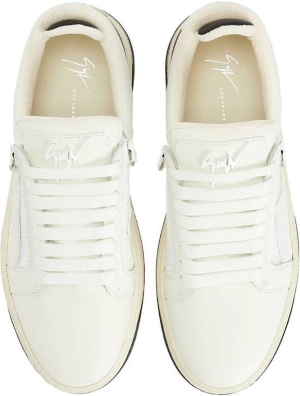 giuseppe zanotti Leren Lage Sneakers met Ritssluiting White Heren