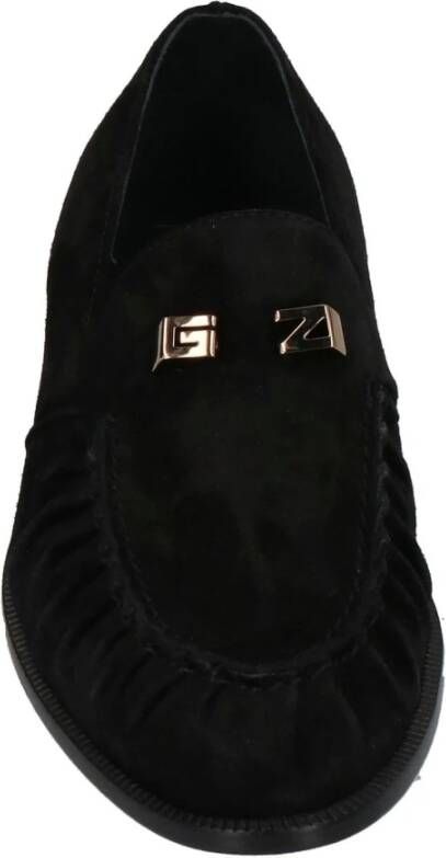 giuseppe zanotti Leren Loafers met Goudkleurig Logo Black Heren