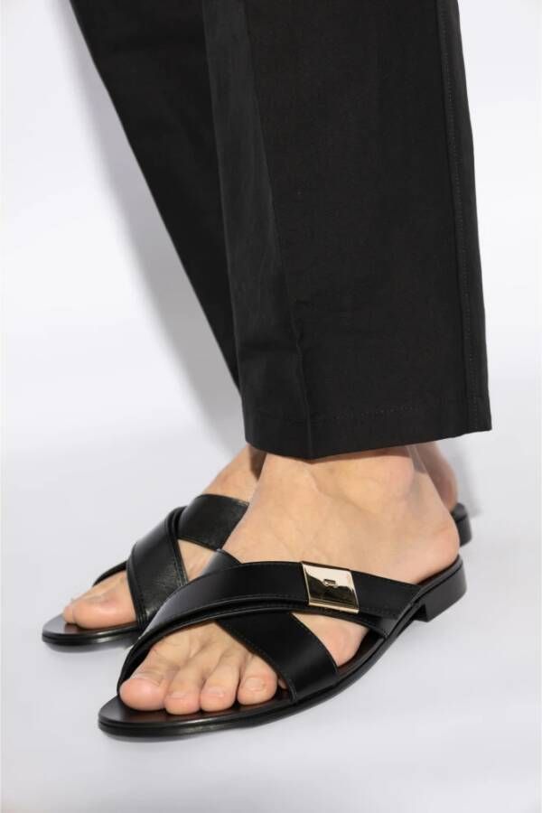 giuseppe zanotti Leren slides Black Heren