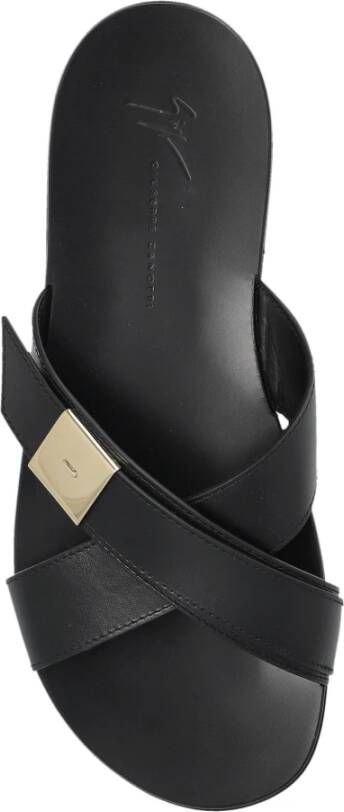 giuseppe zanotti Leren slides Black Heren