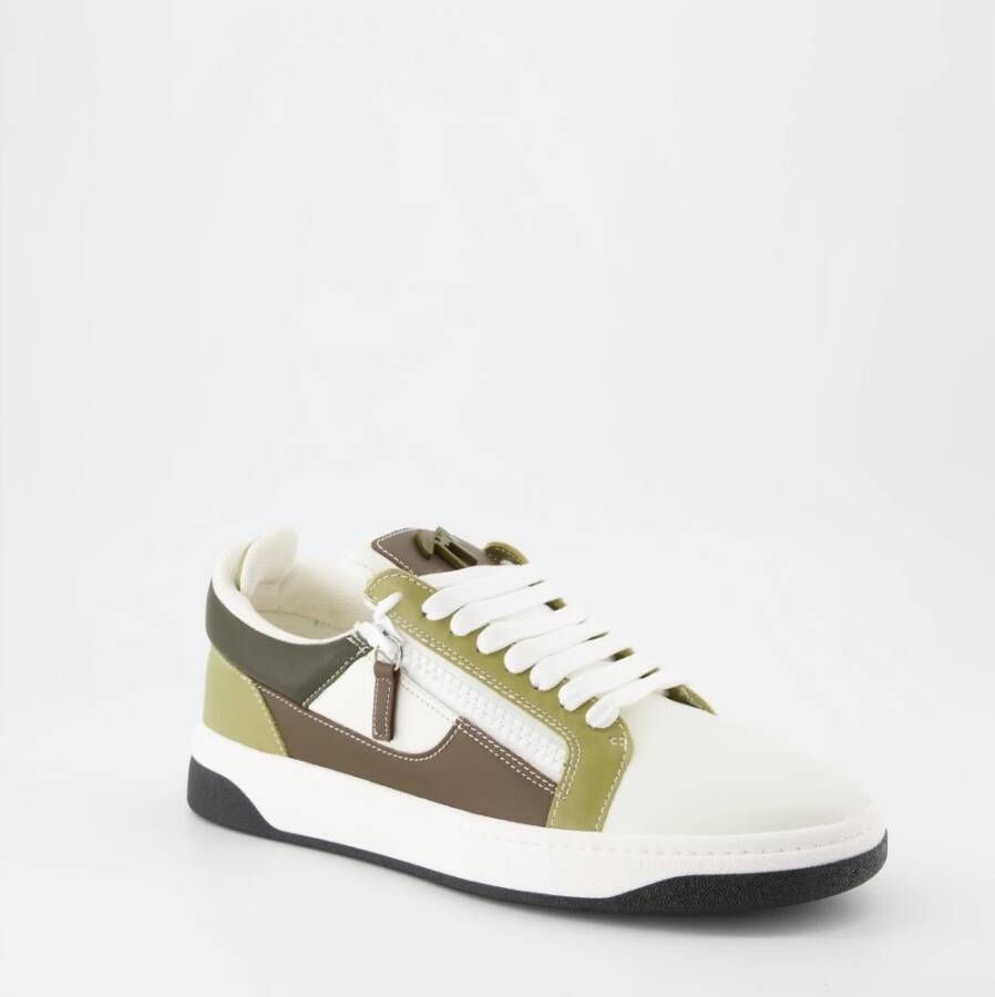 giuseppe zanotti Witte Leren en Khaki Sneakers Multicolor Heren