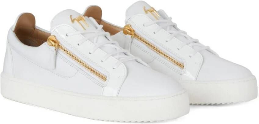 giuseppe zanotti Witte Leren Sneaker met Zijrits White Heren