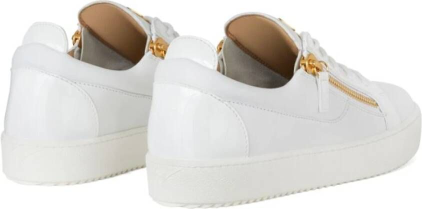 giuseppe zanotti Witte Leren Sneaker met Zijrits White Heren