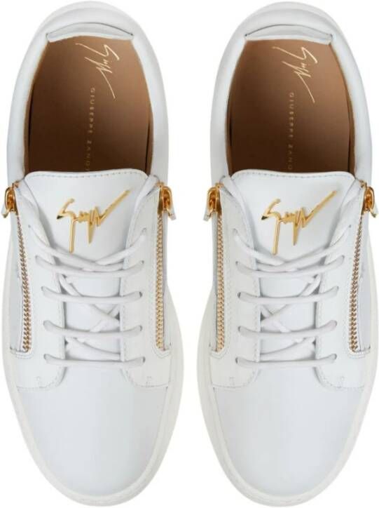 giuseppe zanotti Witte Leren Sneaker met Zijrits White Heren