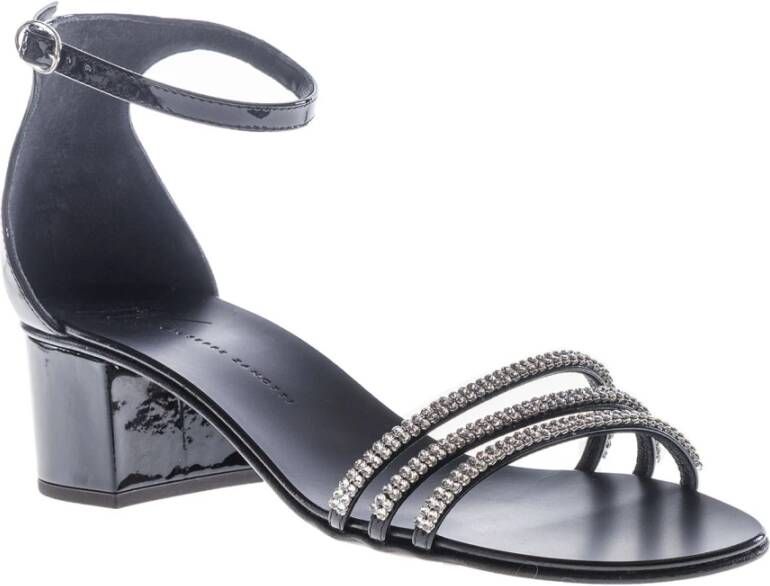 giuseppe zanotti Zwarte Gecristalliseerde Mesh Sandalen Black Dames