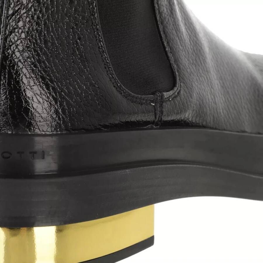 giuseppe zanotti Zwarte Leren Bootie met Gouden Accenten Black Dames