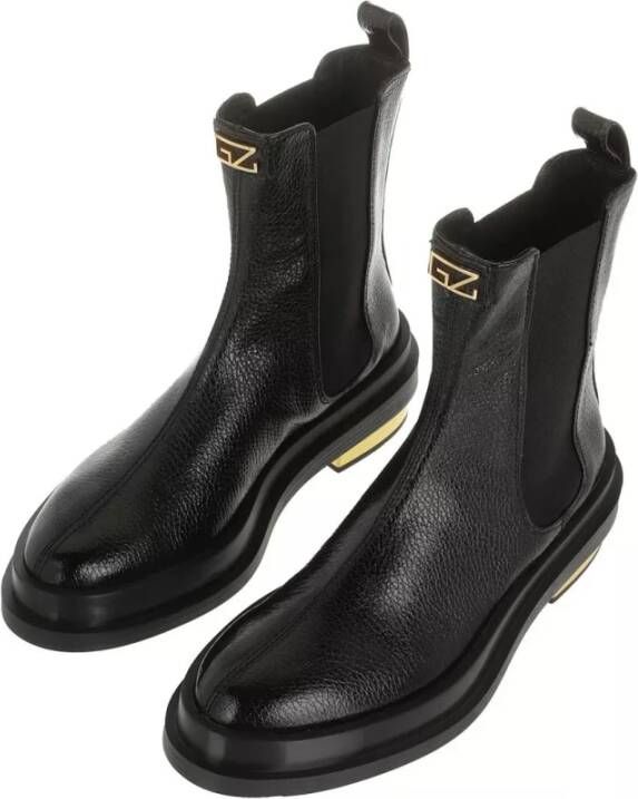 giuseppe zanotti Zwarte Leren Bootie met Gouden Accenten Black Dames