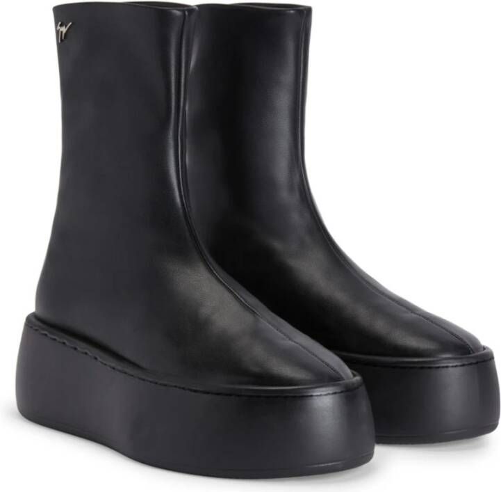 giuseppe zanotti Zwarte leren Bootie Sneakers met rubberen zool Black Dames