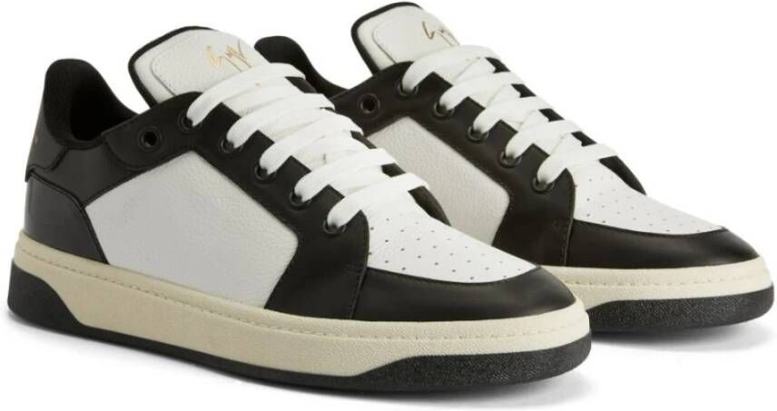 giuseppe zanotti Zwarte Leren Lage Sneakers Black Heren