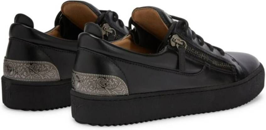 giuseppe zanotti Zwarte Leren Lage Sneakers met Zijrits Black Heren