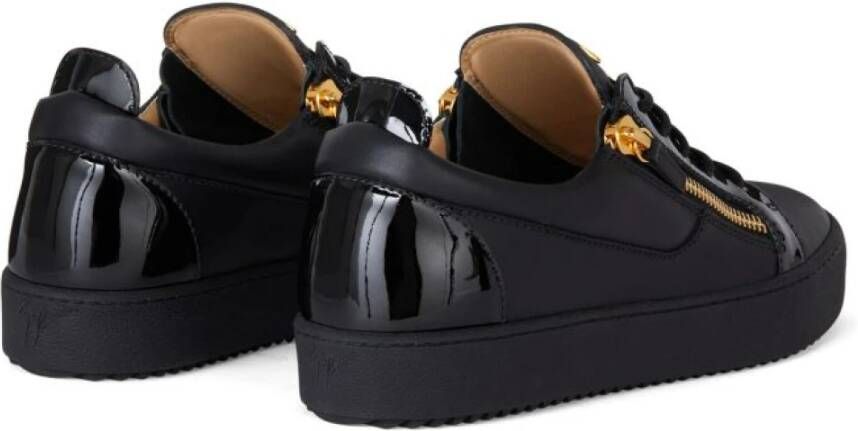 giuseppe zanotti Zwarte leren lage sneakers met zijrits Black Heren