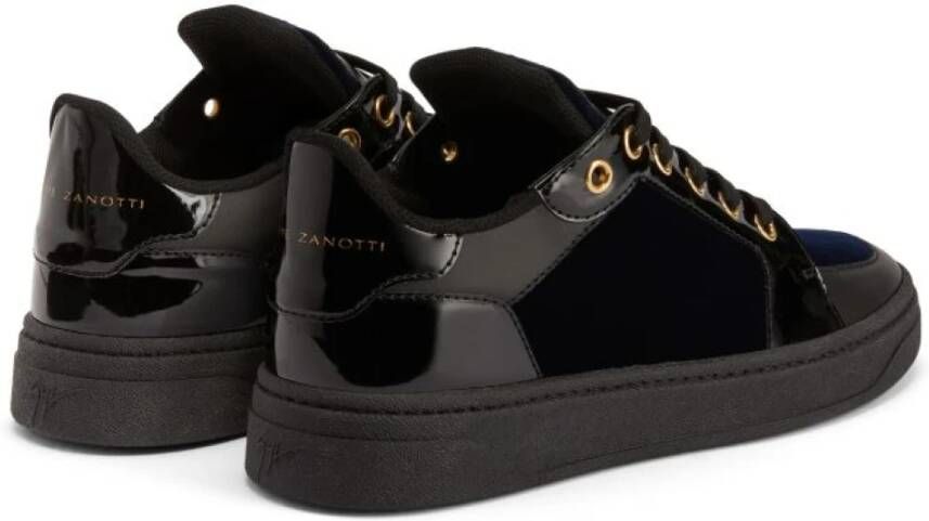 giuseppe zanotti Zwarte Patent Sneakers met Marineblauwe Accenten Black Heren