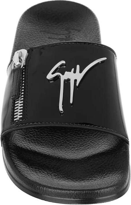 giuseppe zanotti Zwarte Slipper met Logo Applicaties Black Dames