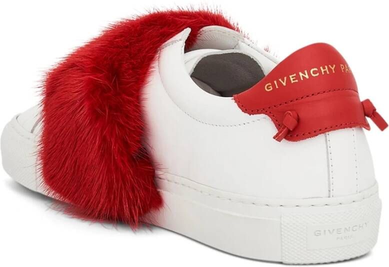 Givenchy Witte Leren Sneakers met Rood Paneel White Dames