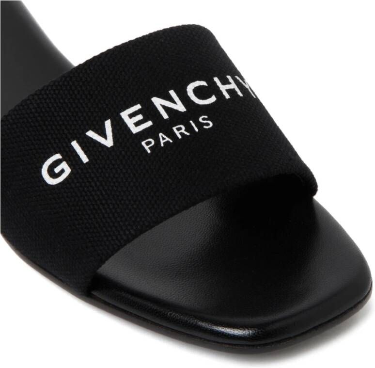 Givenchy Zwarte Canvas Slide Sandalen met Logo Black Dames