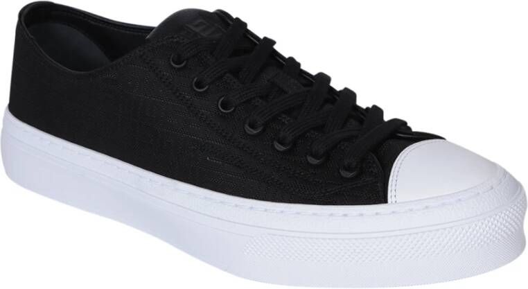 Givenchy Zwarte Leren Sneakers Ronde Neus Achterlogo Black Heren