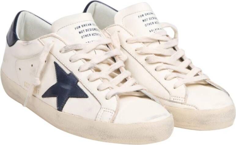 Golden Goose Beige Blauw Leren Sneakers Ronde Neus Beige Heren