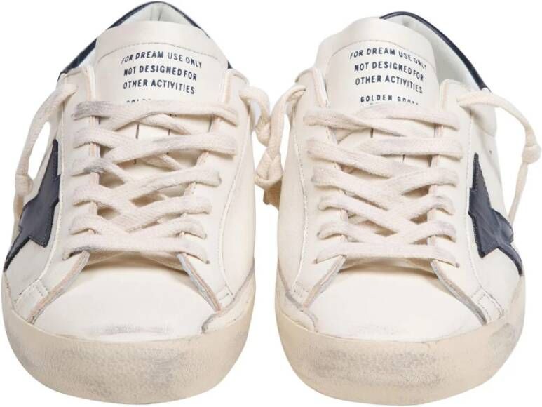 Golden Goose Beige Blauw Leren Sneakers Ronde Neus Beige Heren