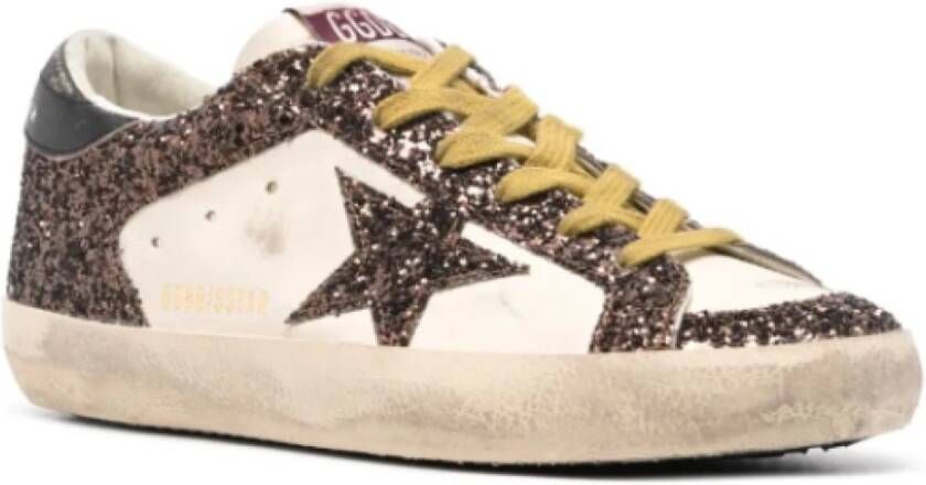 Golden Goose Beige Bruine leren sneakers met glitterdetail Multicolor Dames