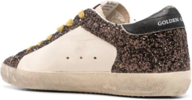 Golden Goose Beige Bruine leren sneakers met glitterdetail Multicolor Dames