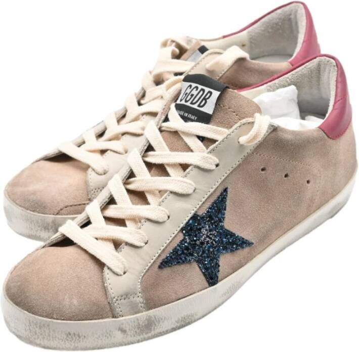 Golden Goose Bruin Blauw Glitter Superstar Sneakers Beige Dames