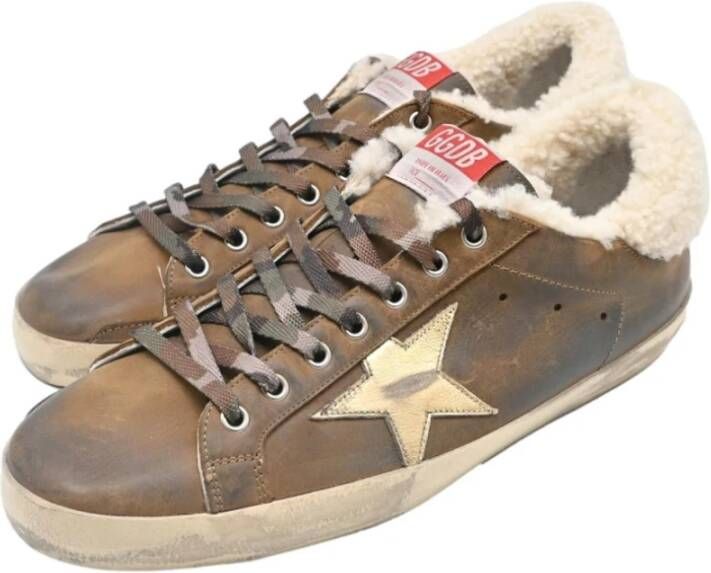 Golden Goose Bruine Gouden Ster Shearling Sneakers Beige Heren