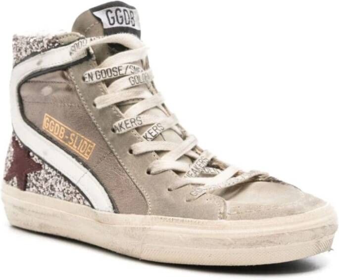 Golden Goose Gelamineerde Glitter High Top Sneakers Beige Dames