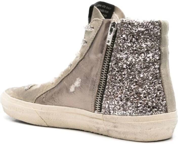 Golden Goose Gelamineerde Glitter High Top Sneakers Beige Dames