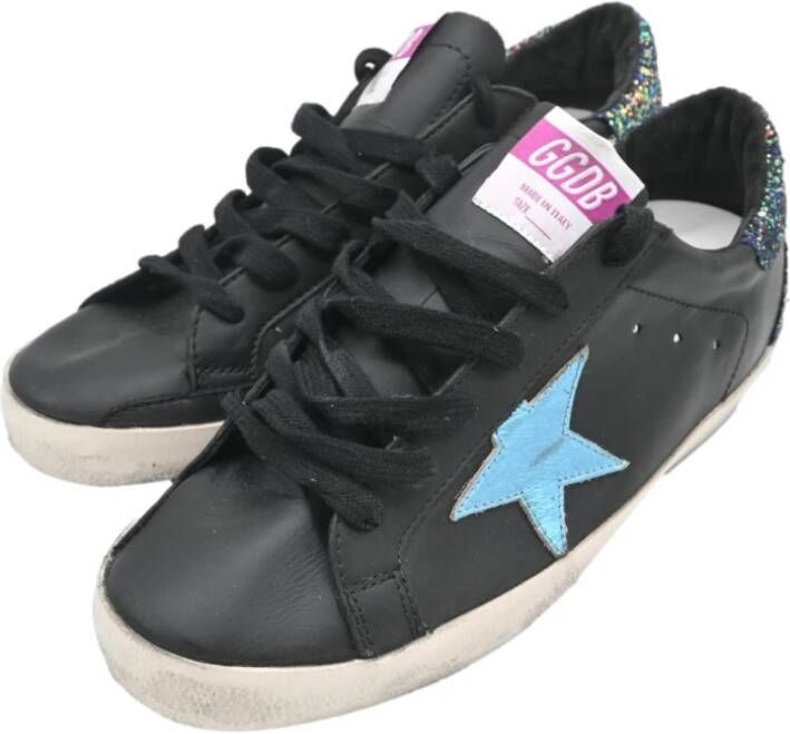 Golden Goose Glitter Back Leren Sneakers Zwart Blauw Black Dames