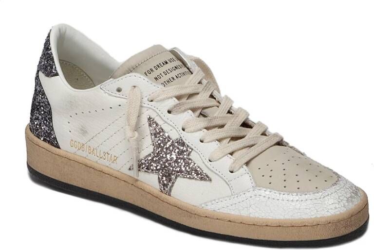 Golden Goose Glitter Sneakers met Gebarsten Leren Neus White Dames