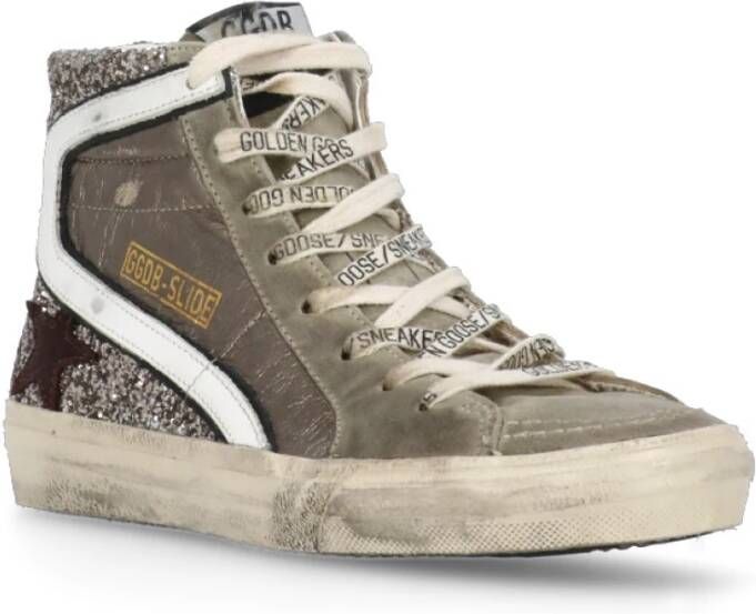 Golden Goose Grijze Leren High-Top Sneakers met Glitter Gray Dames