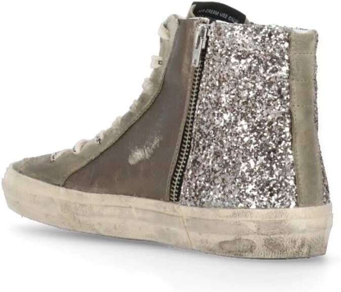 Golden Goose Grijze Leren High-Top Sneakers met Glitter Gray Dames