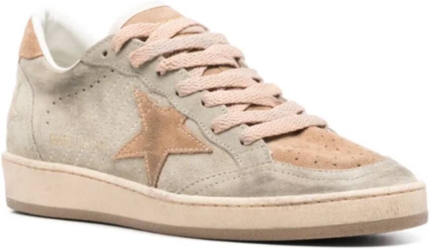 Golden Goose Italiaanse Sneakers Grijs Taupe Vetersluiting Platte Rubberen Zool Beige Dames