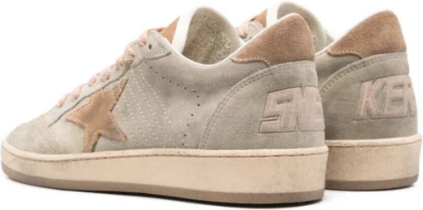 Golden Goose Italiaanse Sneakers Grijs Taupe Vetersluiting Platte Rubberen Zool Beige Dames