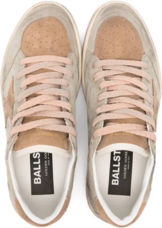 Golden Goose Italiaanse Sneakers Grijs Taupe Vetersluiting Platte Rubberen Zool Beige Dames