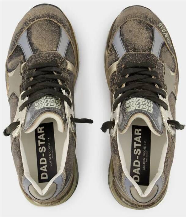 Golden Goose Khaki Dad Sneakers Leer Ronde Neus Multicolor Heren