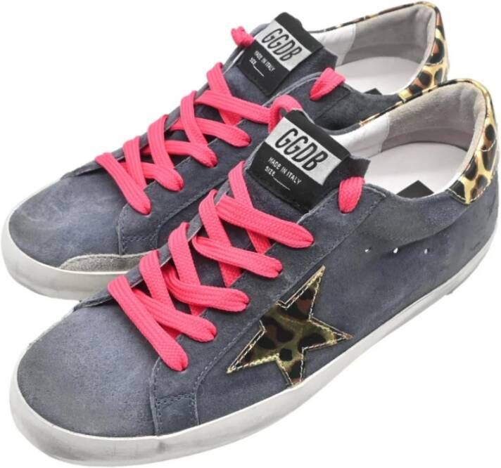 Golden Goose Luipaard Suède Sneakers Grijs Blauw Goud Multicolor Dames